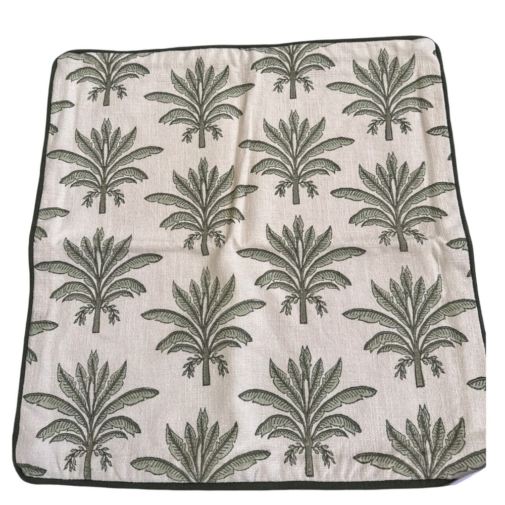Obeetee Sage Palm Tree Cotton Pillow Cover 20x20 Tropical Botanical Accent Sage